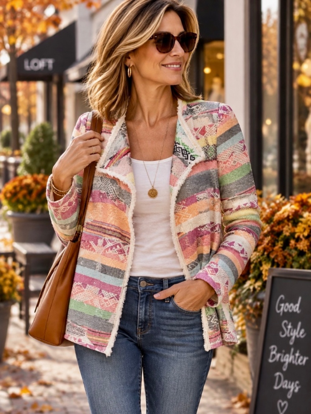 Aldo Martins Multicolor Jacquard Fringe Trim Knit Jacket Sz S - NWOT
